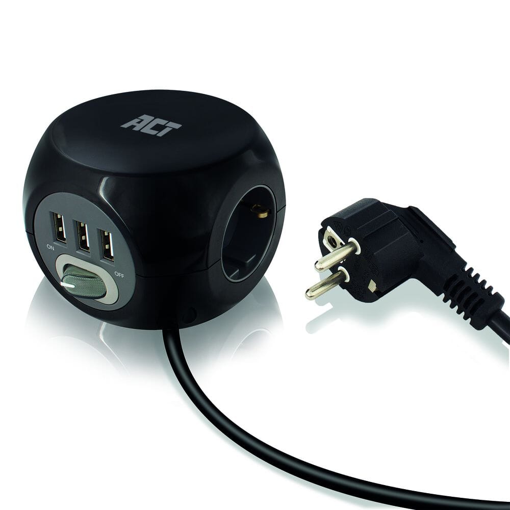 ACT Vierkante stekkerdoos (PDU) met 3 sockets type F 1,5m