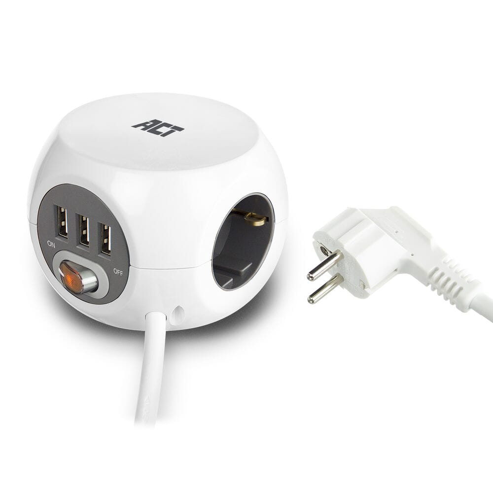 ACT Vierkante stekkerdoos (PDU) met 3 sockets type F 1,5m