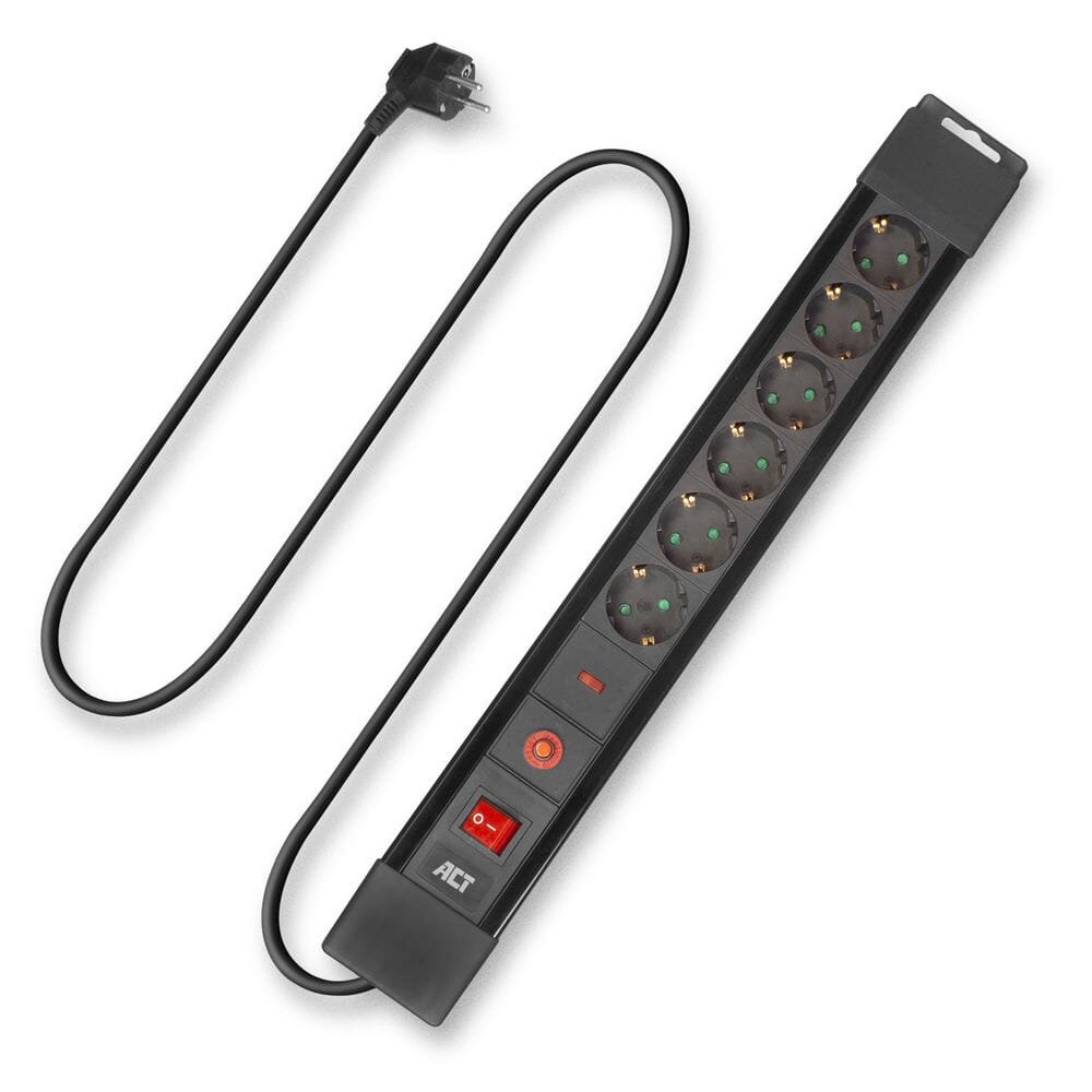 ACT Stekkerdoos 6 sockets, 1,5 m zwart
