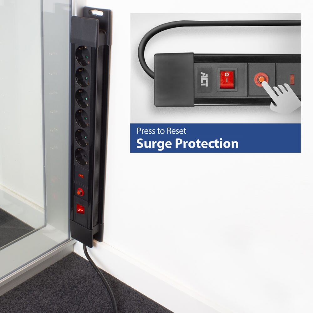 ACT Stekkerdoos 6 sockets, 1,5 m zwart