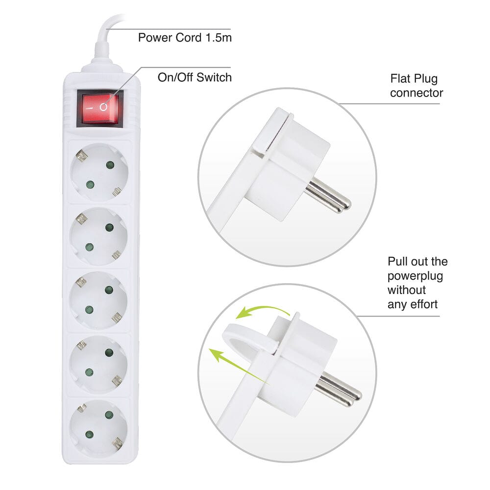 ACT Stekkerdoos 5 sockets, 1,5 m