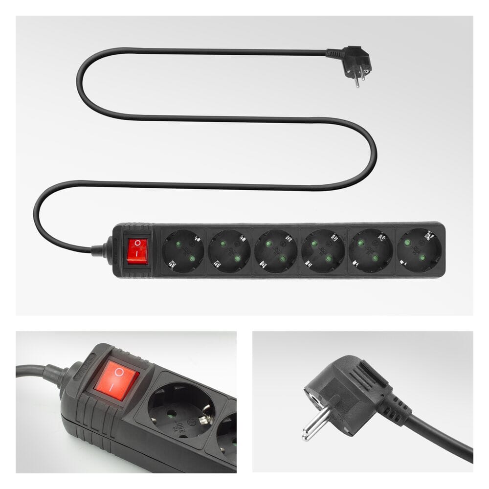 ACT Stekkerdoos met lichtgevende schakelaar, 6 sockets, 3 m
