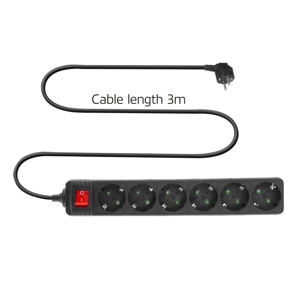ACT Stekkerdoos met lichtgevende schakelaar, 6 sockets, 3 m