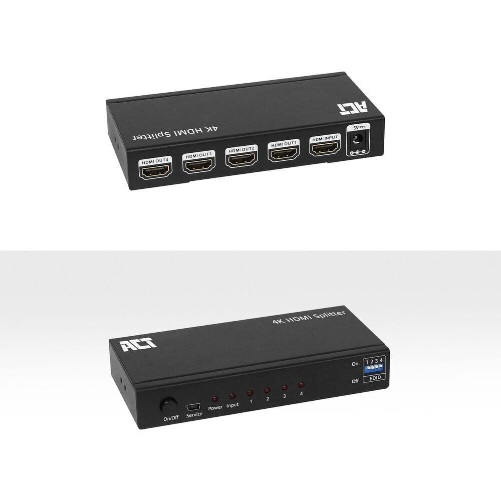 ACT 4K HDMI splitter, 1 in 4 out, EDID ondersteuning