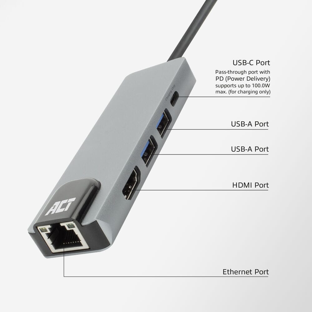 ACT USB-C 4K docking station for HDMI monitor, ethernet PD