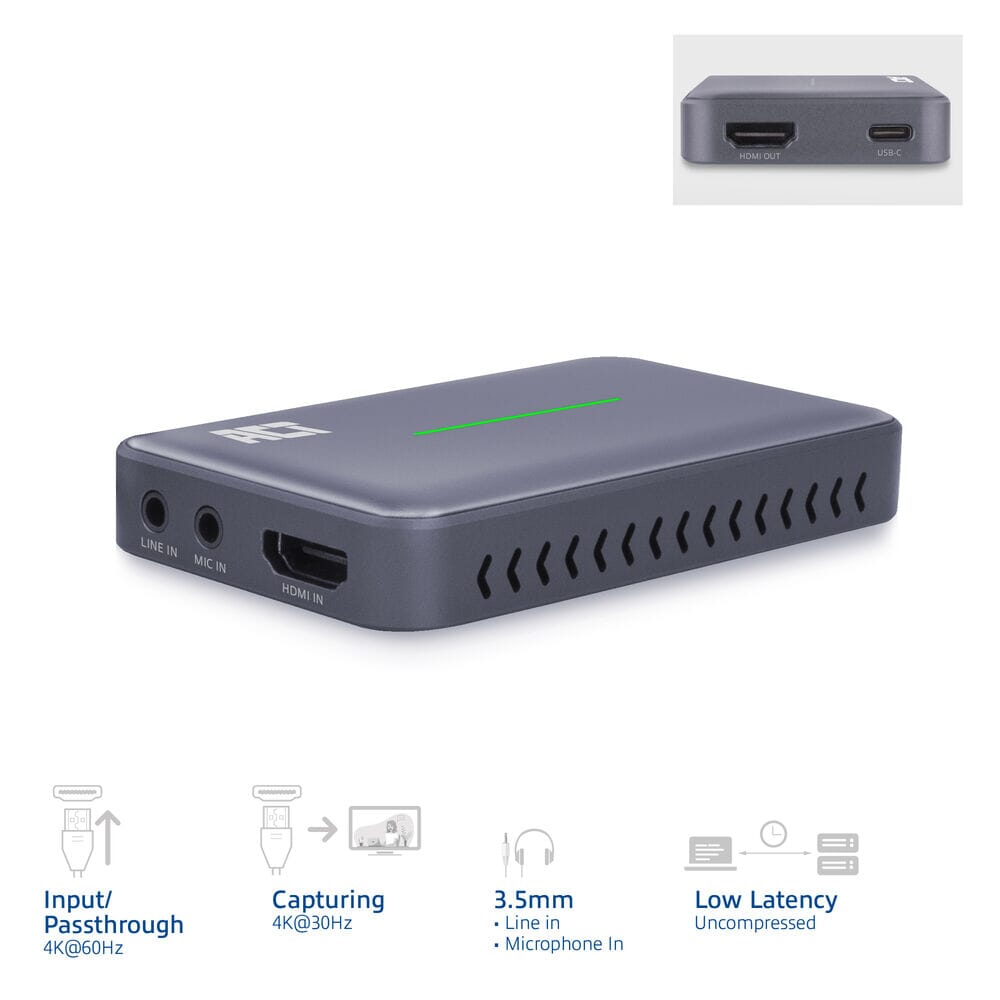 ACT USB-C Video Capture Card, HDMI 4K@60Hz PT, 4K@30Hz Aufnahme
