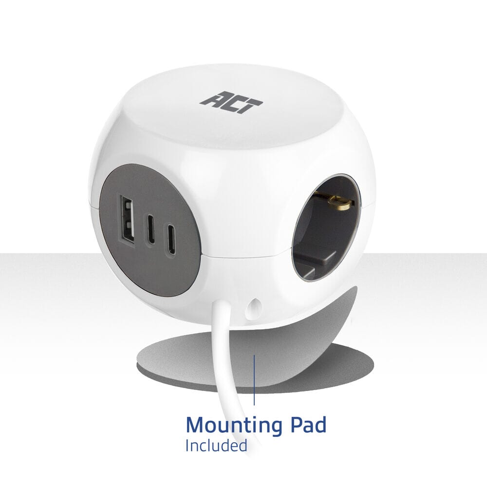 ACT Power strip cube with 3 sockets (type F), 30W PD