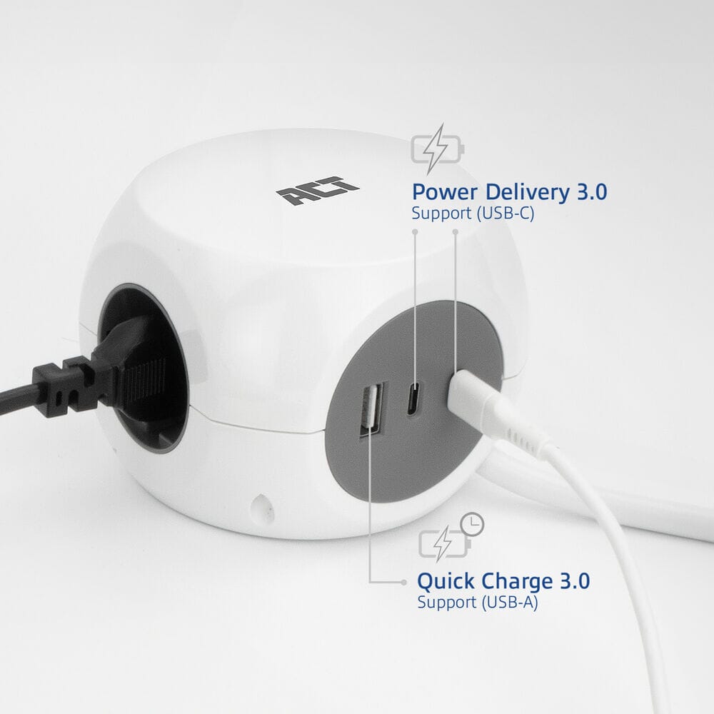 ACT Power strip cube with 3 sockets (type E), 30W PD