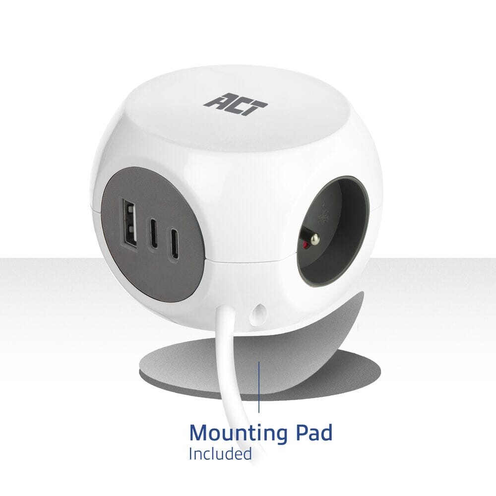 ACT Power strip cube with 3 sockets (type E), 30W PD