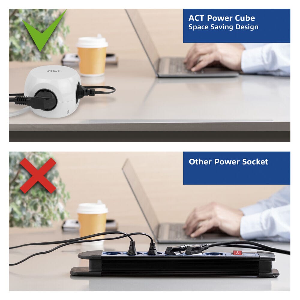 ACT Power strip cube with 3 sockets (type E), 30W PD