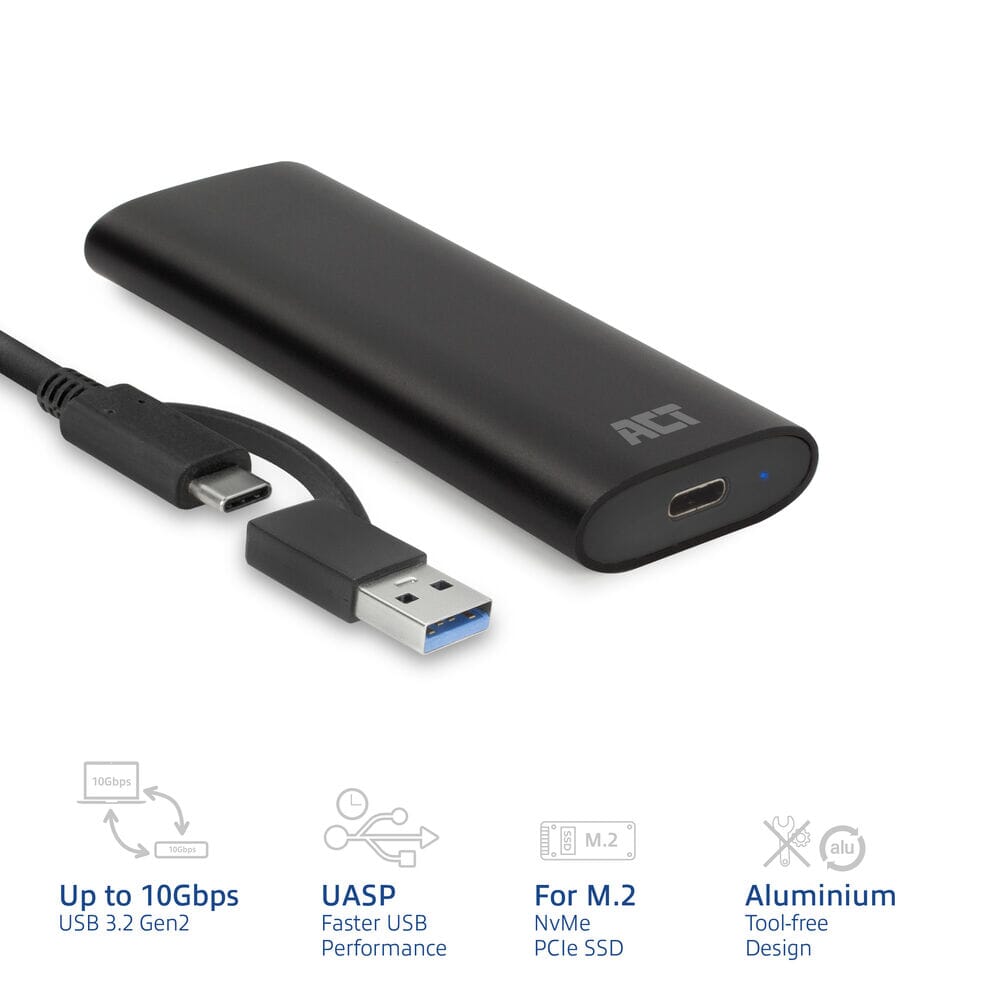 ACT USB-C M.2 NVMe / PCIe SSD-Gehäuse, werkzeuglos