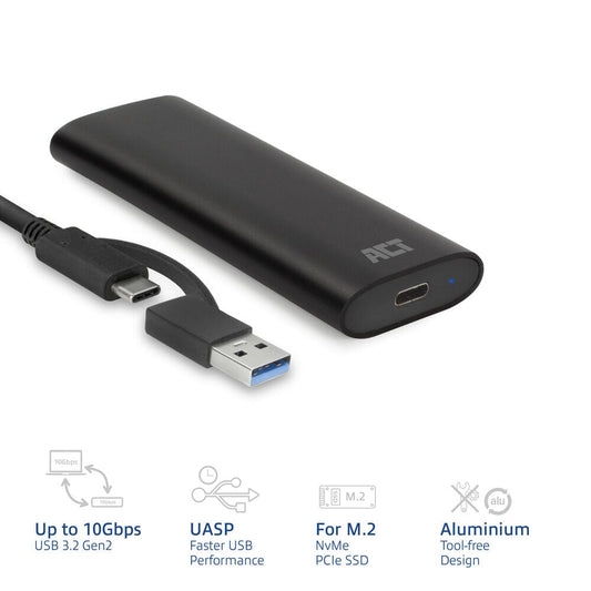 ACT USB-C M.2 NVMe / PCIe SSD Enclosure, tool-free