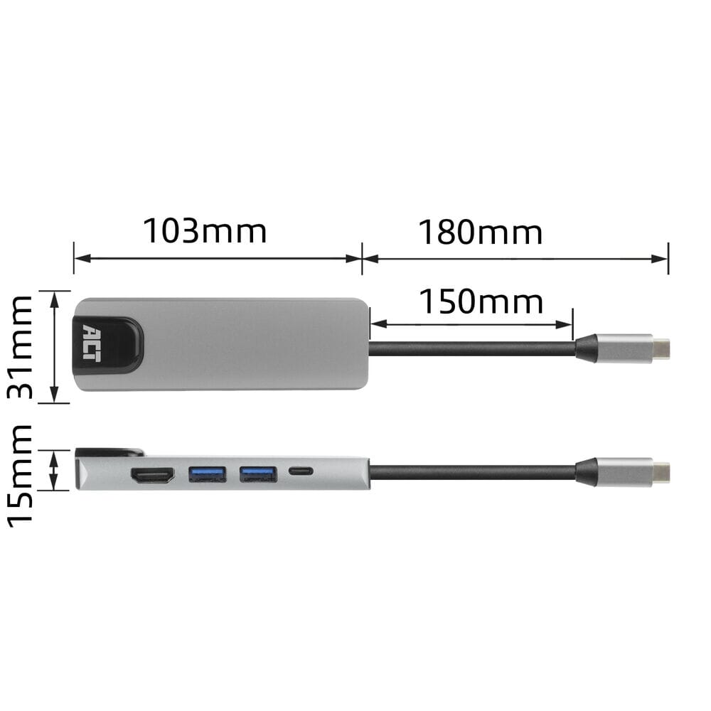 ACT USB-C 4K docking station for HDMI monitor, ethernet PD