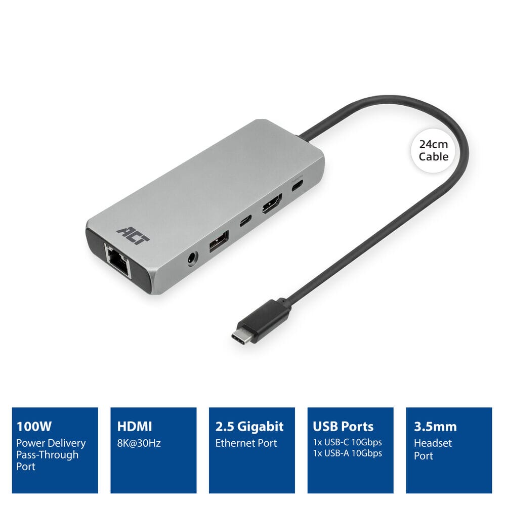 ACT USB-C 4K / 8K 60Hz docking station for 1 HDMI monitor