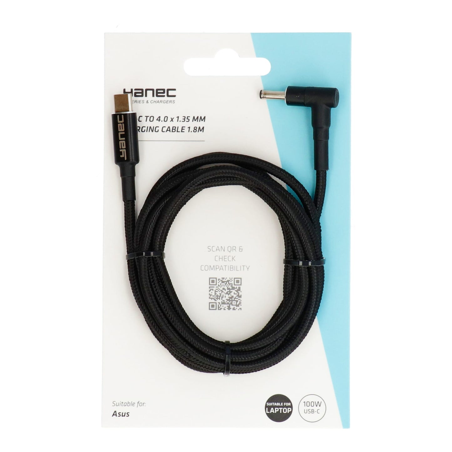 Yanec USB-C naar 4.0 x 1.35 mm laadkabel 1.8m