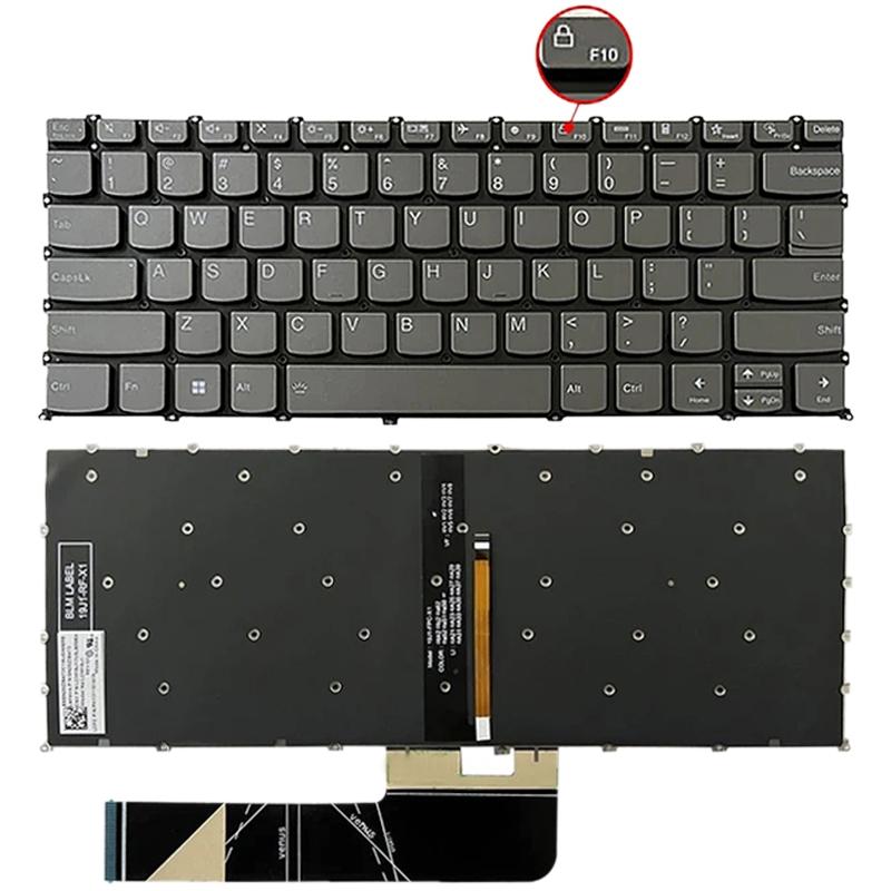Laptoptoetsenbord met verlichting voor Lenovo IdeaPad 5 en Yoga Slim 7 Pro, F10 met slotpictogram (Grijs)