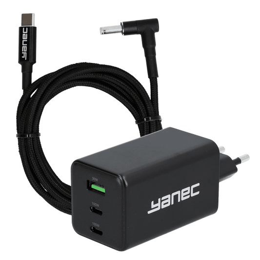 Yanec Compacte GaN lader 100W + 4.5 x 3.0 mm HP laadkabel