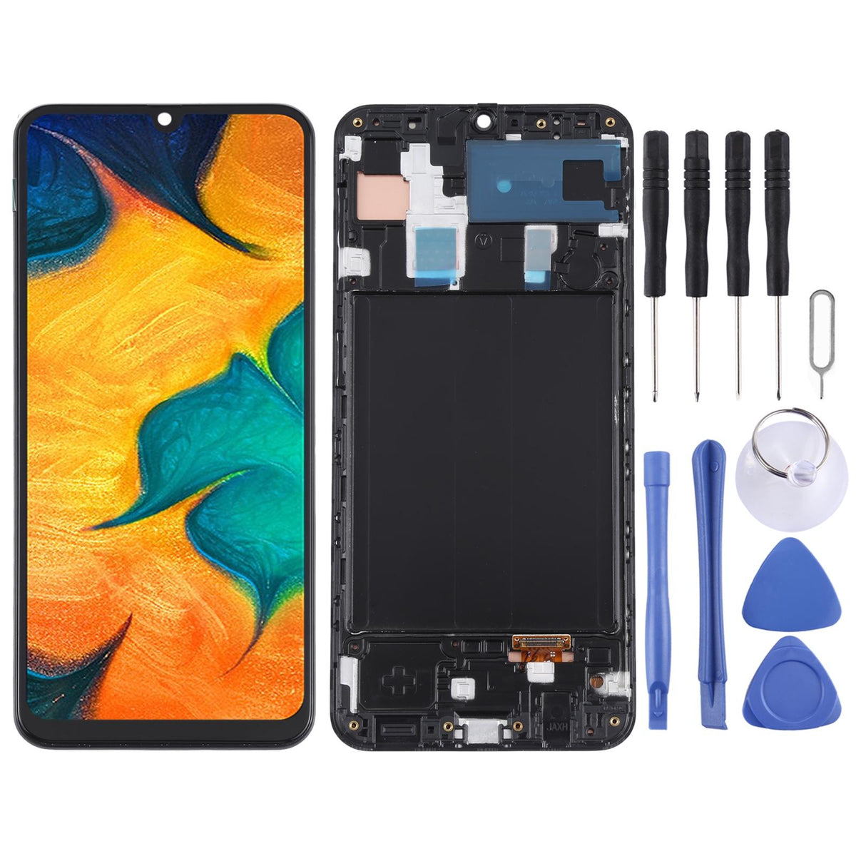 Display unit AMOLED met frame voor Samsung Galaxy A30 (SM-A305) (zwart)