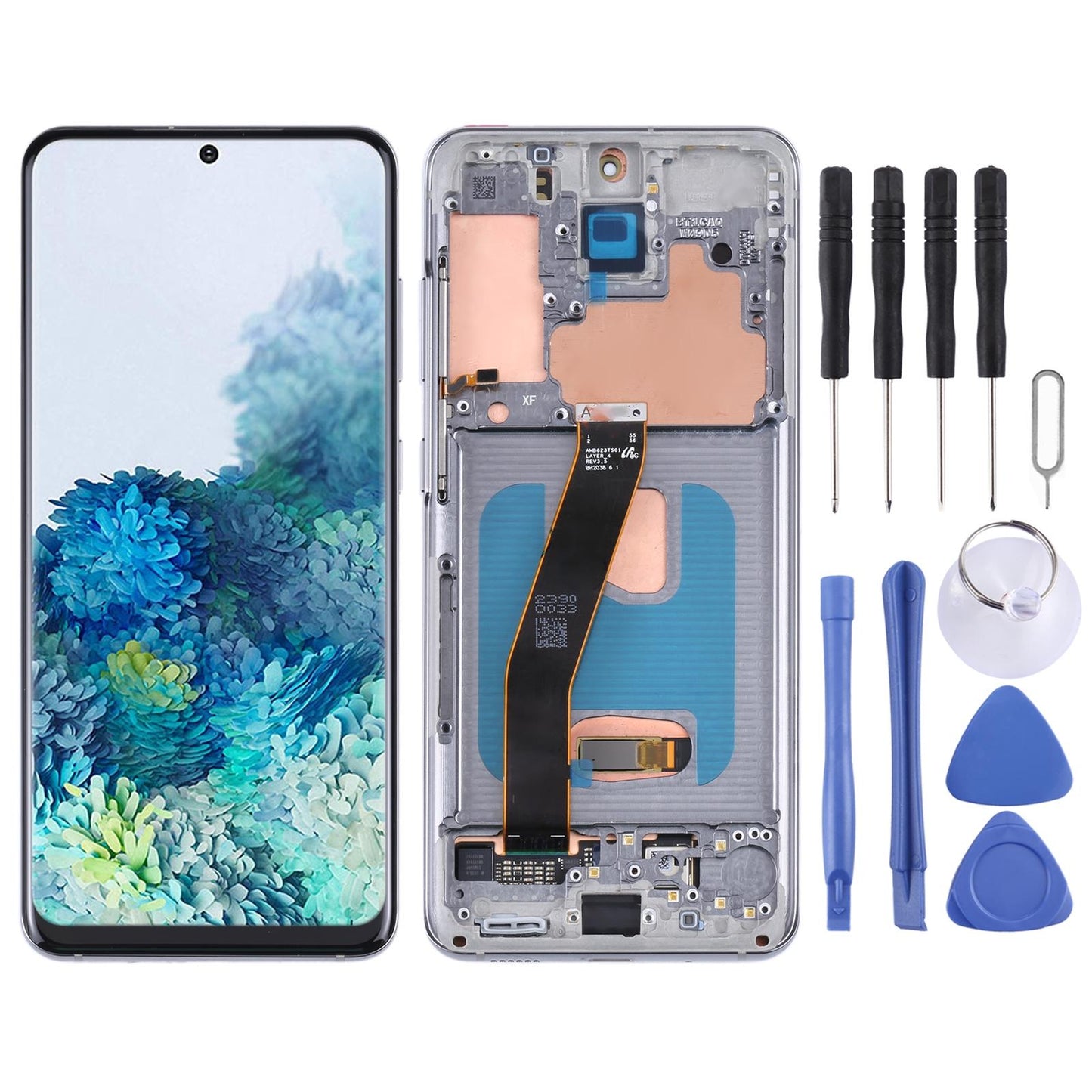 Display unit AMOLED voor Samsung Galaxy S20 5G SM-G981B (met frame, Zilver)