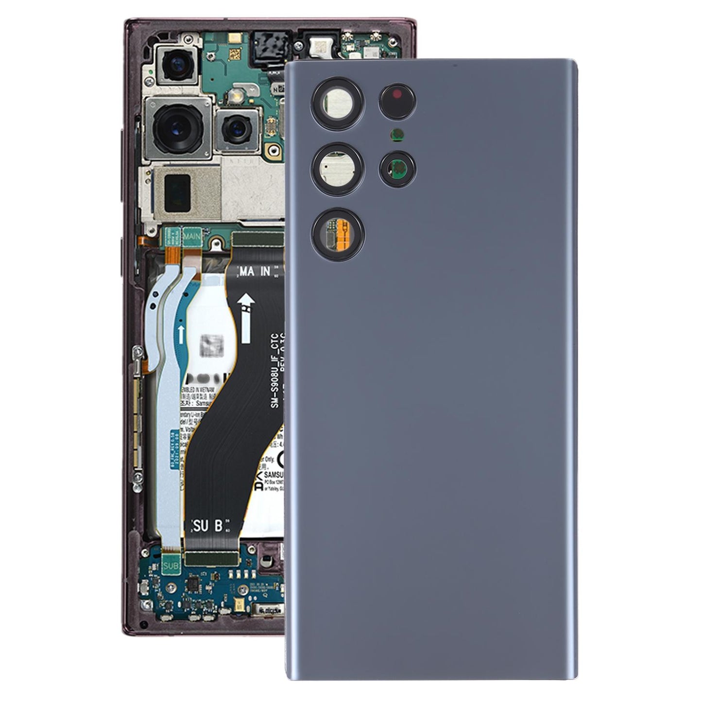 Achterklep met cameralensframe voor Samsung Galaxy S22 Ultra 5G SM-S908B (blauw)
