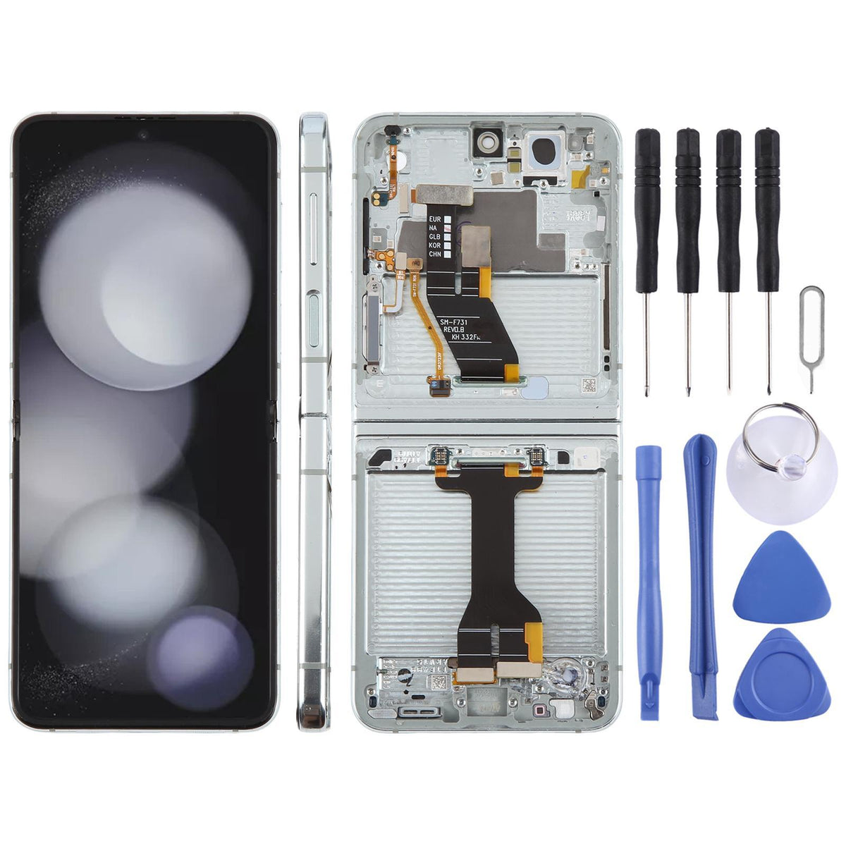Display unit AMOLED (hoofdscherm) voor Samsung Galaxy Z Flip5 (SM-F731) met frame (groen)