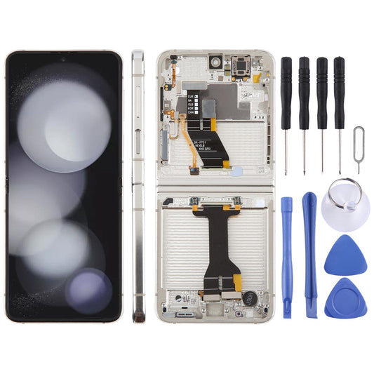 Display unit AMOLED (hoofdscherm) voor Samsung Galaxy Z Flip5 (SM-F731) met frame (zilver)