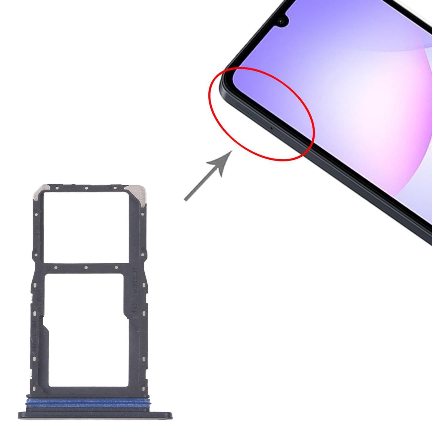 Simkaarthouder (dual sim / microSD) voor Samsung Galaxy A07 5G (SM-A076B) (zwart)