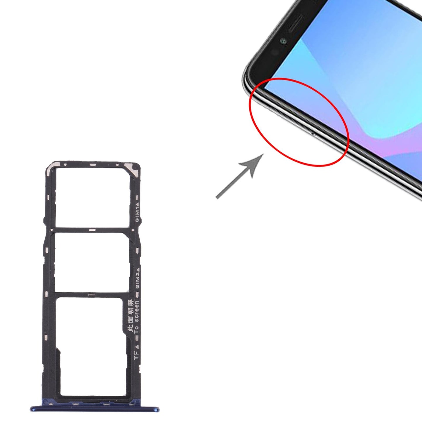SIM- en microSD-kaarthouder voor Huawei Y6 Prime (2018) (Blauw)
