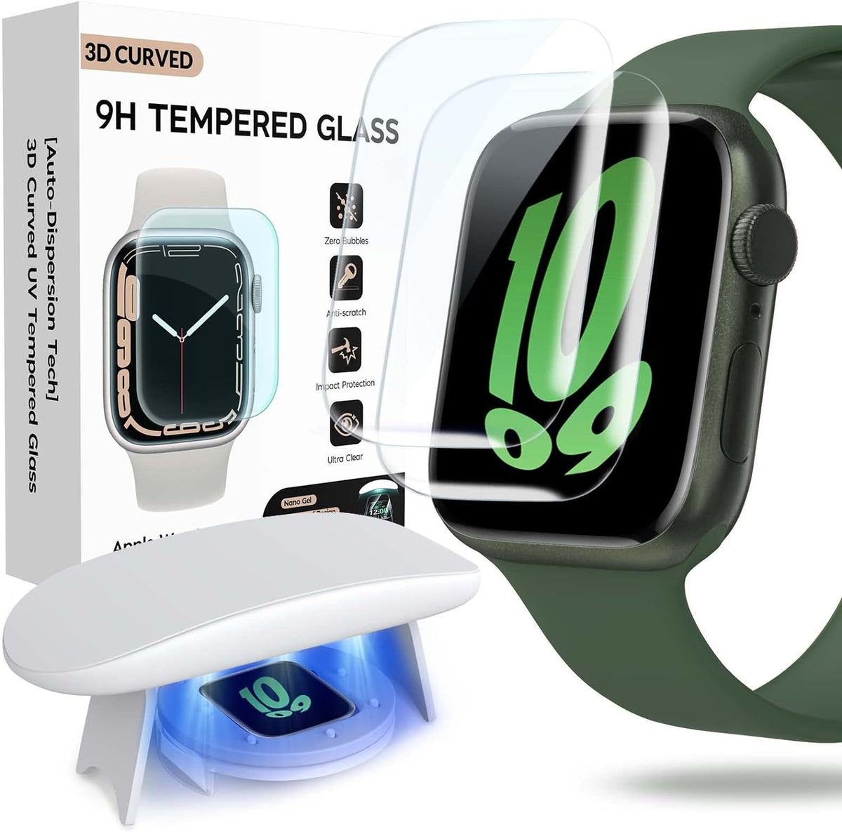 Apple Watch Series 7/8 - 45mm UV Tempered Glass (volledig scherm)