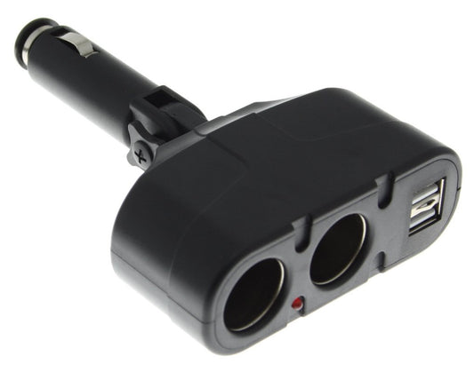 Autolader splitter / verloop + 2x USB zwart
