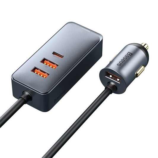 Autolader verlengkabel 120W - 3x USB + 1x USB-C - 1,5m kabel