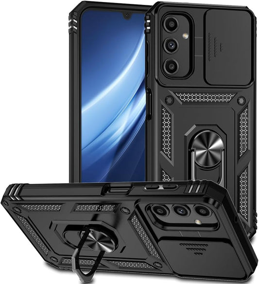 Camera slide hoesje met ring en stand functie Samsung Galaxy A27 zwart