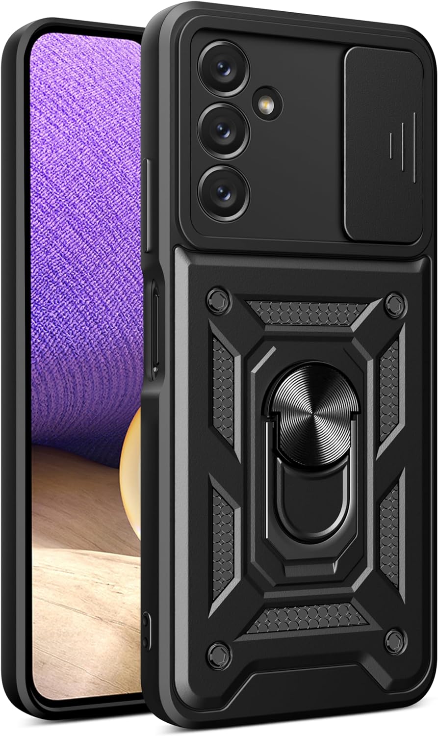 Camera slide hoesje met ring en stand functie Samsung Galaxy A56 zwart
