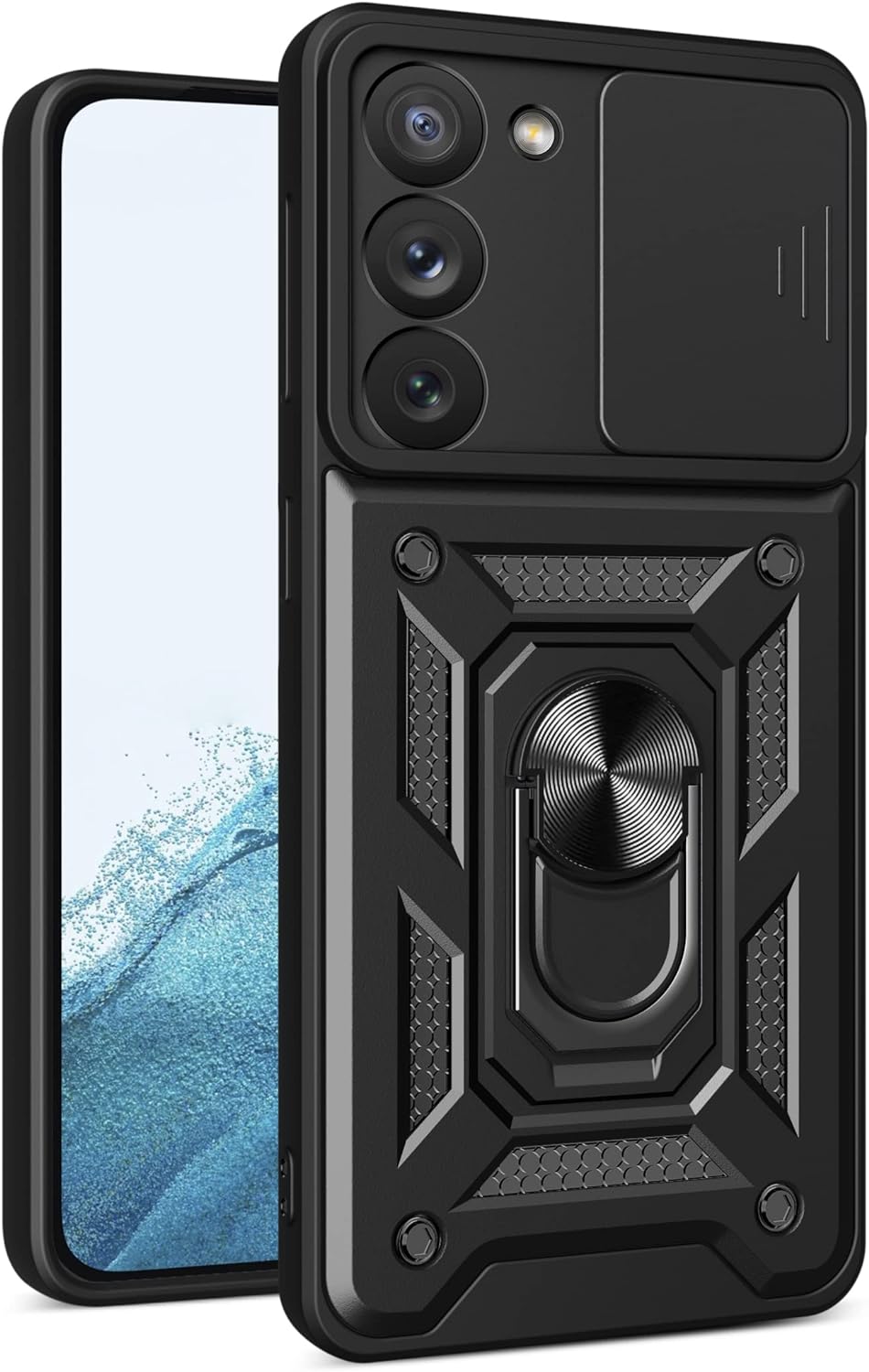 Camera slide hoesje met ring en stand functie Samsung Galaxy S24 zwart