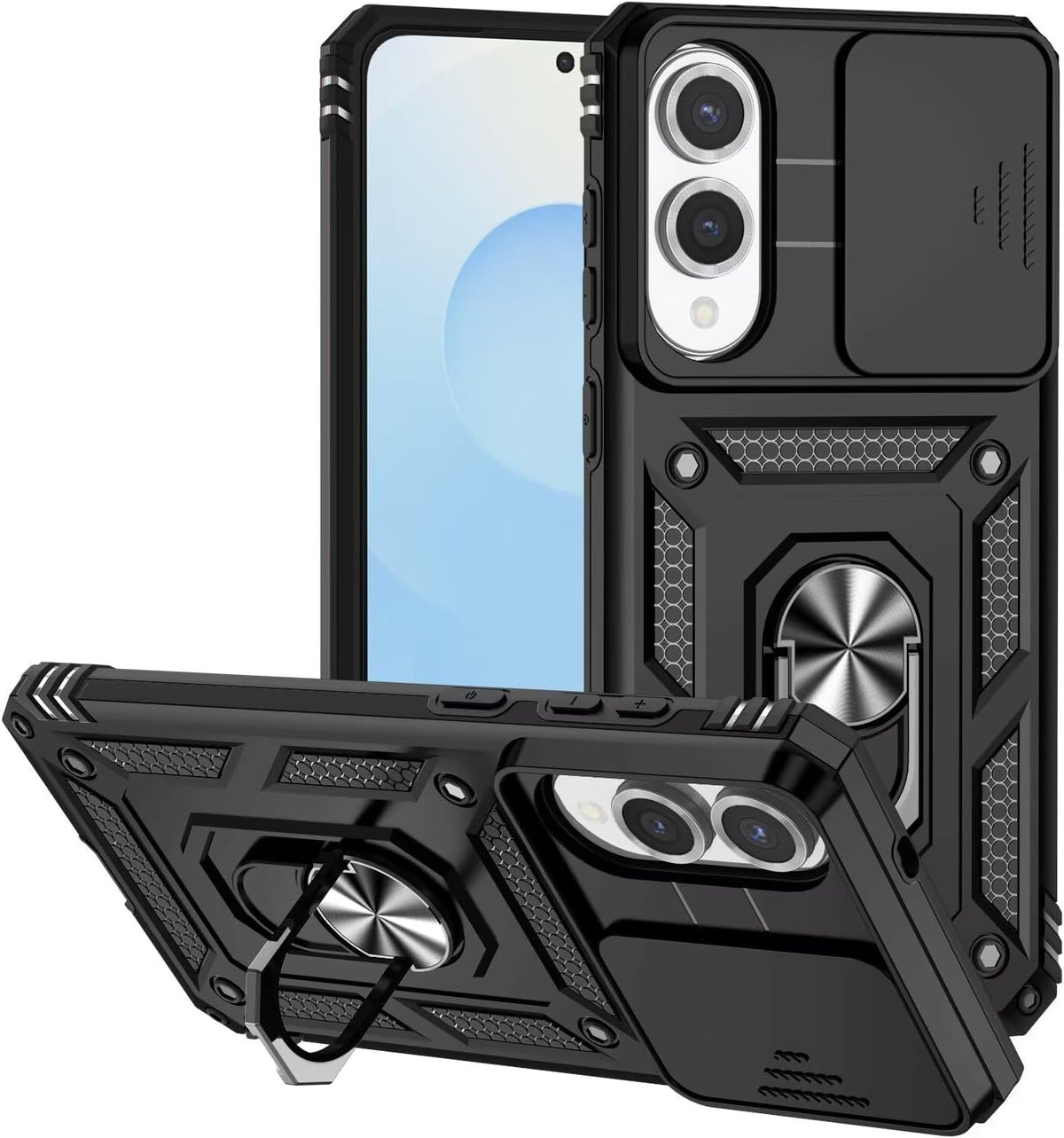 Camera slide hoesje met ring en stand functie Samsung Galaxy S25 Edge zwart