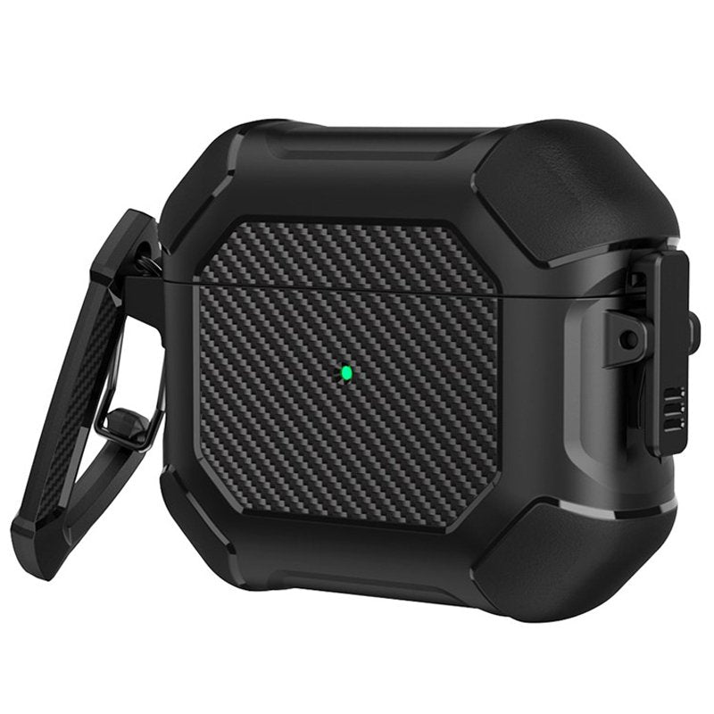 Carbon hoesje met haak voor Apple Airpods 3 zwart