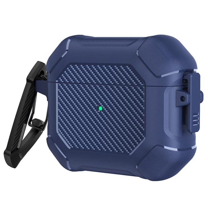 Carbon hoesje met haak voor Apple Airpods Pro blauw