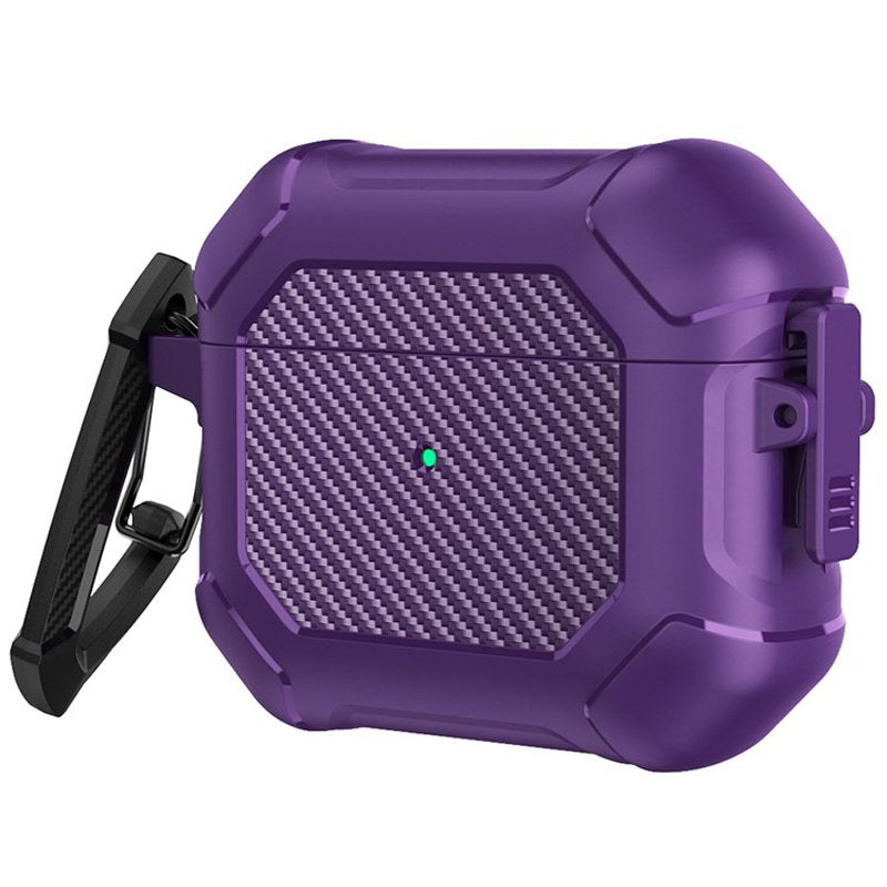 Carbon hoesje met haak voor Apple Airpods Pro paars