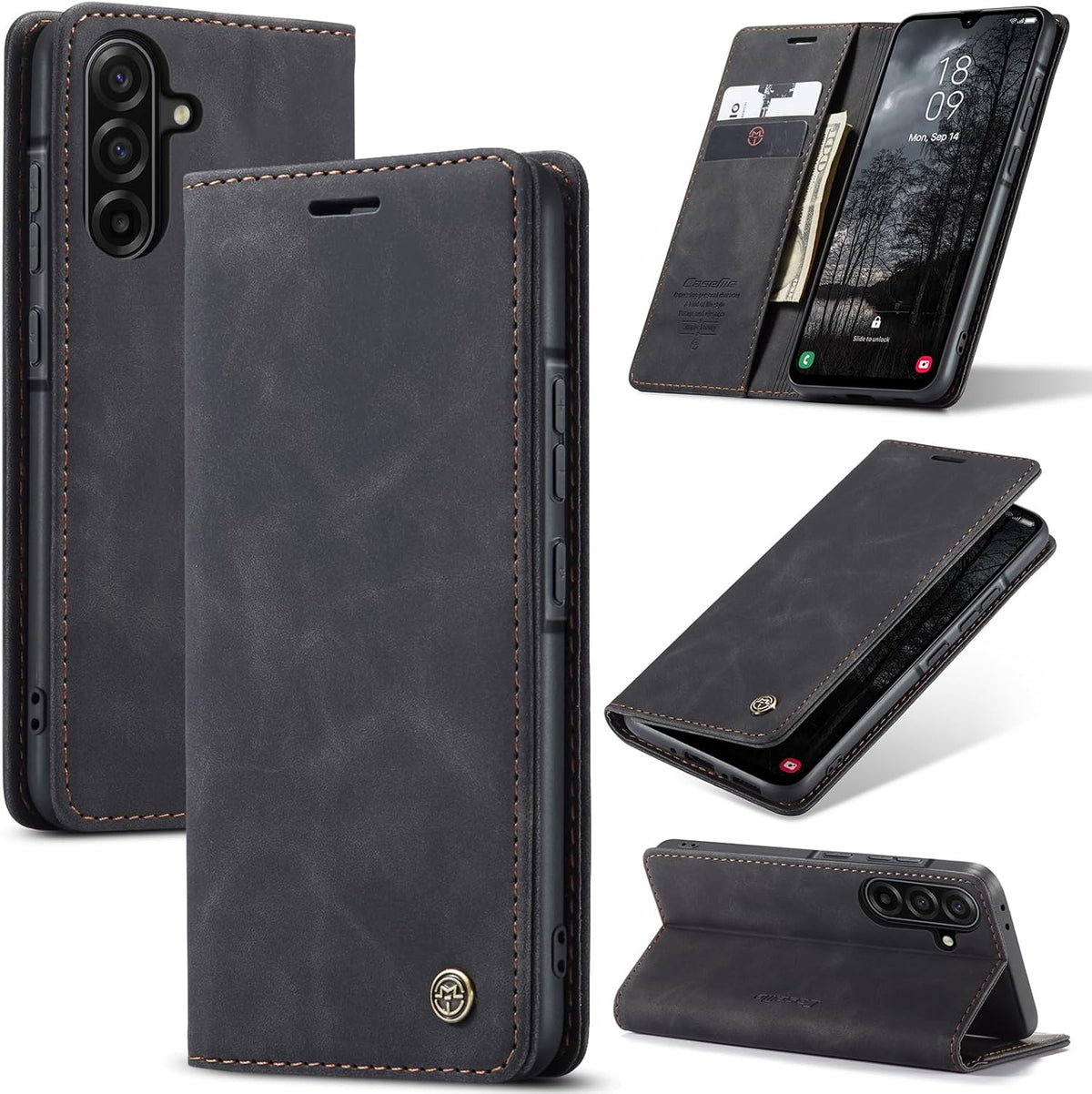 CaseMe book case leer - Samsung Galaxy A37 - Zwart