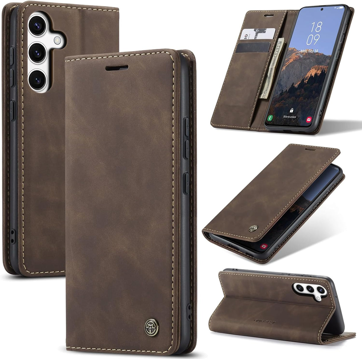 CaseMe book case leer - Samsung Galaxy S25 FE - donker bruin