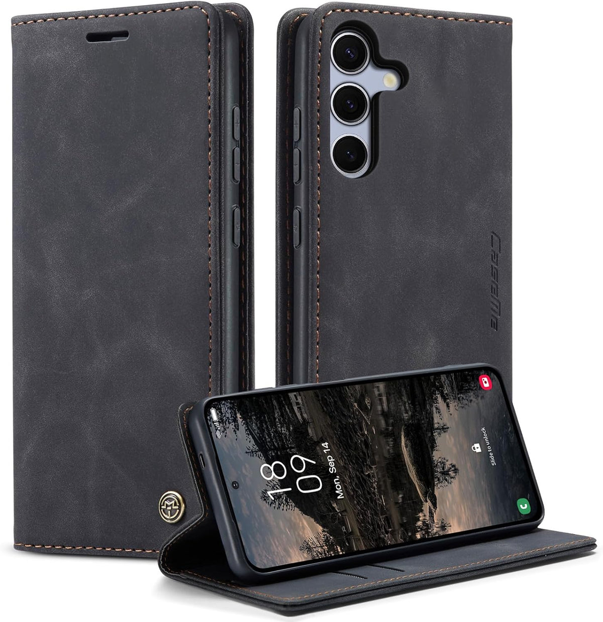 CaseMe book case leer - Samsung Galaxy S25 FE - zwart