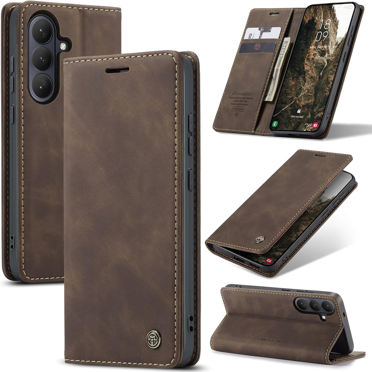 CaseMe book case leer - Samsung Galaxy S26 - Bruin