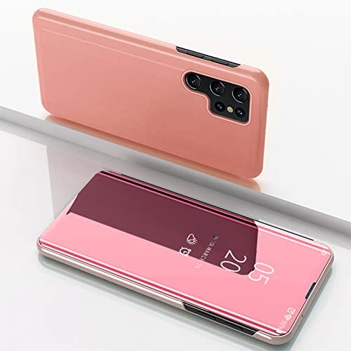 Clear View cover Samsung Galaxy S22 Ultra rose goud