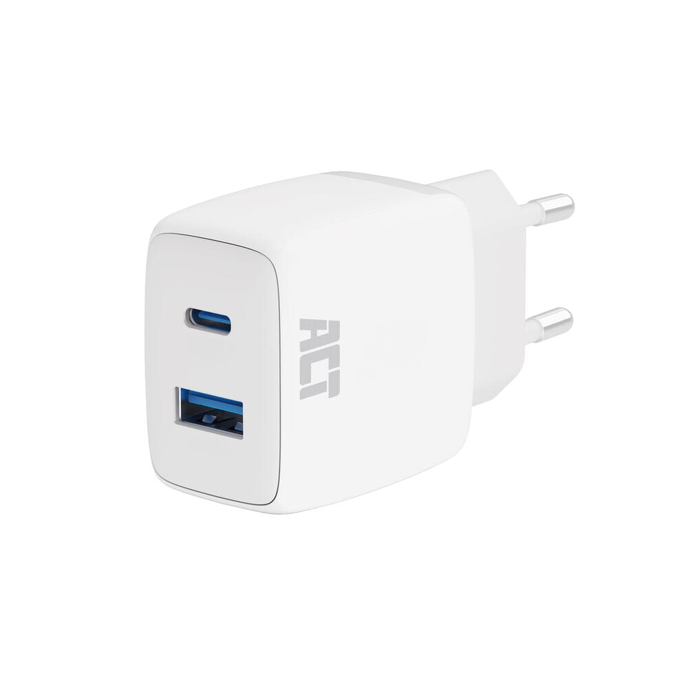 ACT USB-C & USB-A Ladegerät 20W PD PPS, Quick Charge, GaNFast