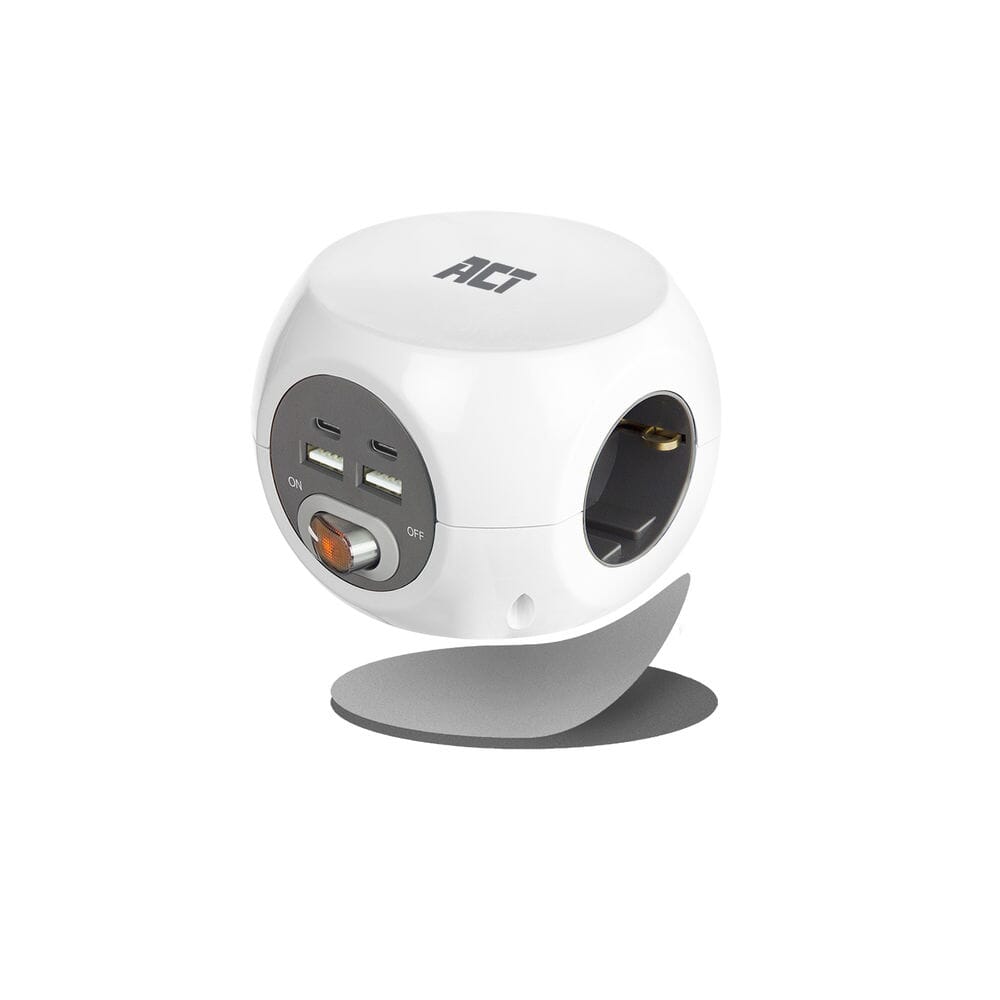 ACT Stekkerdoos met USB-C/A-poorten, 3 sockets, 1,5m, wit