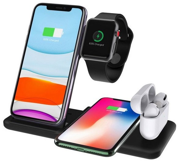 Draadloze laad dock 4 in 1 2x telefoon - 1x Apple Watch - 1x AirPods