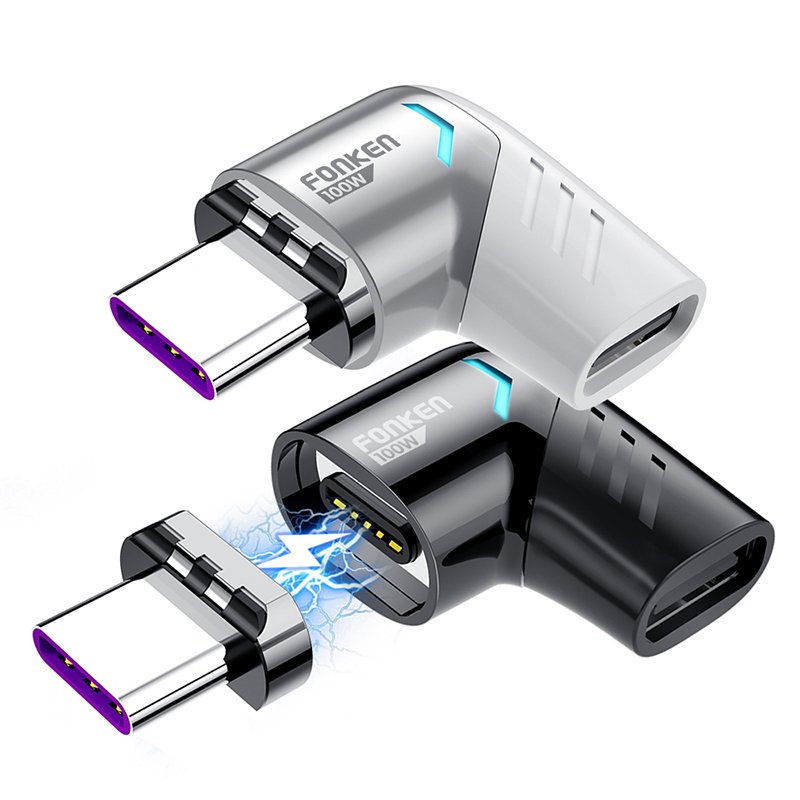 Fonken 120W 6A Dual USB-C haakse magnetische snellaad adapter zwart