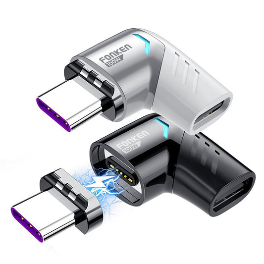 Fonken 120W 6A Dual USB-C haakse magnetische snellaad adapter zwart