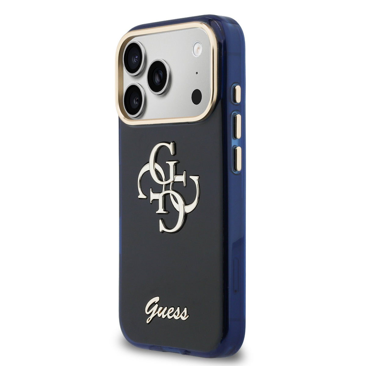 Guess IML 4G Script Metal Logo Case iPhone 17 Pro/18 Pro Blauw
