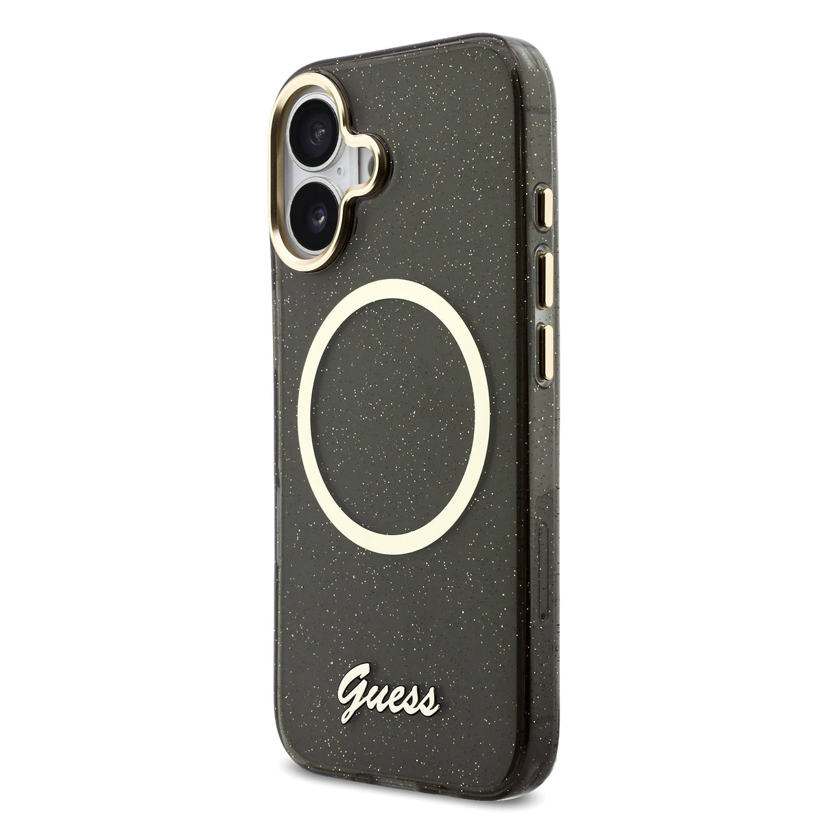 Guess IML Glitter Script Strap MagSafe Case iPhone 17 Zwart